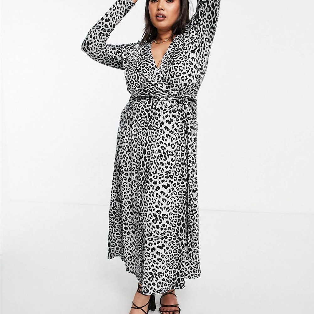 Asos Design Curve Midi Wrap Dress In Grey Leopard… - image 8